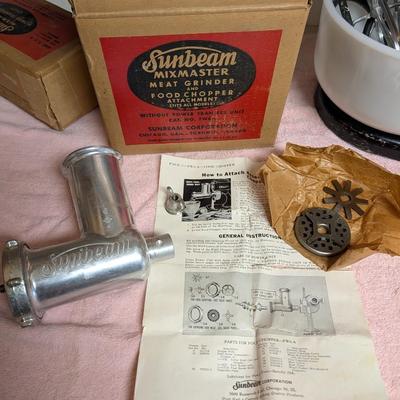 Antique Sunbeam mixmaster with different attachments