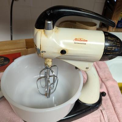 Antique Sunbeam mixmaster with different attachments