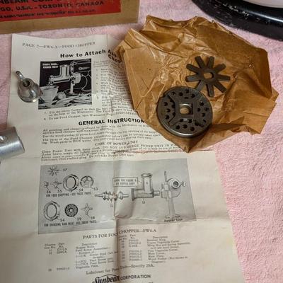 Antique Sunbeam mixmaster with different attachments