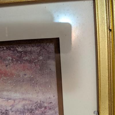 Pretty outdoor scene picture, framed "love is a circle" poem, gold tone wall hanging candle holder.