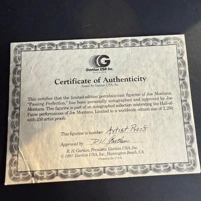 Gartlan USA - Certified Autograph - Joe Montana - Artist Proof