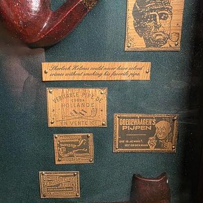 Vintage Mid-Century Cigar & Pipe Memorabilia Shadow Box Display | Half Corona Robusto Cordoba Cigars | Sherlock Holmes Labels | Corn...