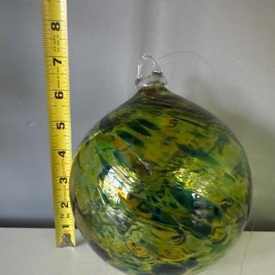 “Hand-Blown Glass Witch Ball / Friendship Ball – Green & Yellow Iridescent”
