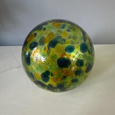 “Hand-Blown Glass Witch Ball / Friendship Ball – Green & Yellow Iridescent”
