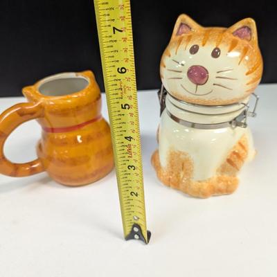 Orange Tabby Kitty Cat Hinged Canister Treat Jar & Orange & White Cat Mug
