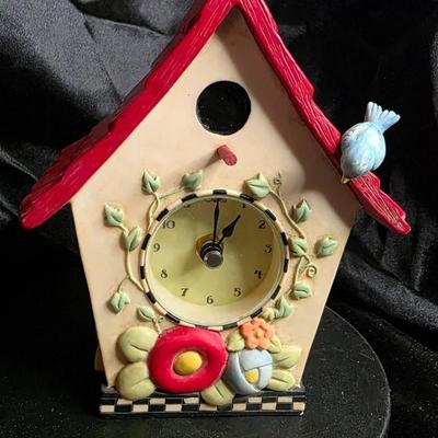 Vintage 2000 Michel & Company ME Ink Birdhouse Clock | Red Roof Floral Porcelain Design | Quartz Movement | Whimsical Cottage Decor...