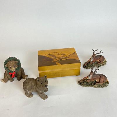 Z535 Vintage Bear and Stag Decor with REUGE Music Box Edelweiss