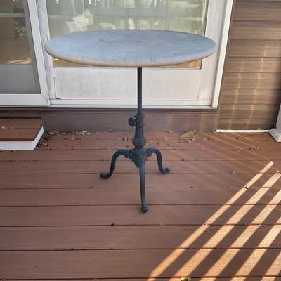 O541 Vintage Cast Iron Tri-legged Adjustable Table with Stone Top