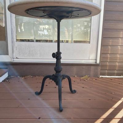 O541 Vintage Cast Iron Tri-legged Adjustable Table with Stone Top