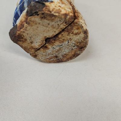 Antique African American Figural Cast Iron Bank Blue & White Checked Apron