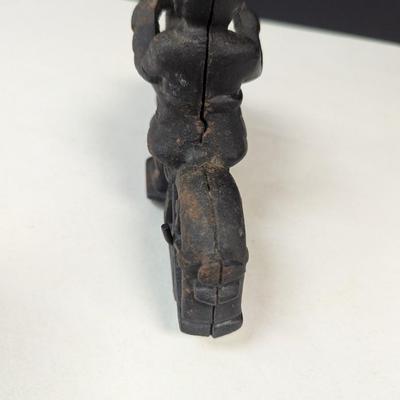 Vintage Cast Iron Police Rider On Motorcycle Toy Harley Style Moving Wheels
