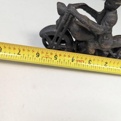 Vintage Cast Iron Police Rider On Motorcycle Toy Harley Style Moving Wheels