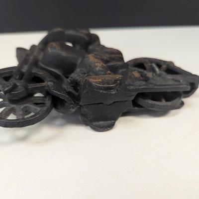 Vintage Cast Iron Police Rider On Motorcycle Toy Harley Style Moving Wheels