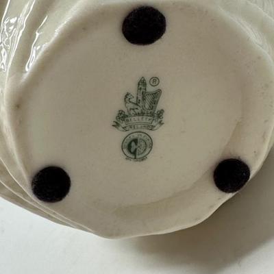 BELLEEK CARLINGFORD CACHE POT VASE W/PINK ROSE 5" X 4.5"