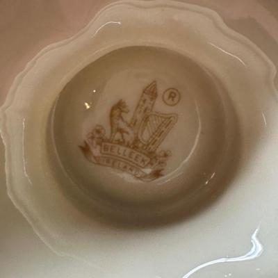 BELLEEK APPLIED PINK ROSES RIBBON 8' FLOWER VASE