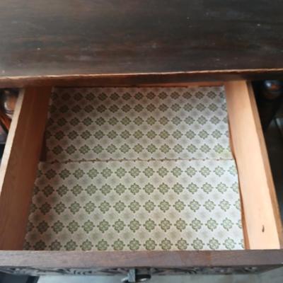 Antique oak Gothic Revival sideboard or buffet, likely English or Dutch, from the early 20th century