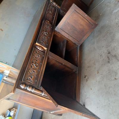 Antique oak Gothic Revival sideboard or buffet, likely English or Dutch, from the early 20th century