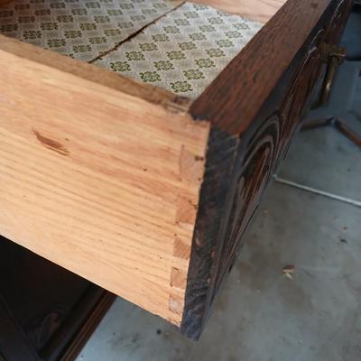 Antique oak Gothic Revival sideboard or buffet, likely English or Dutch, from the early 20th century