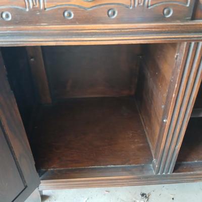 Antique oak Gothic Revival sideboard or buffet, likely English or Dutch, from the early 20th century
