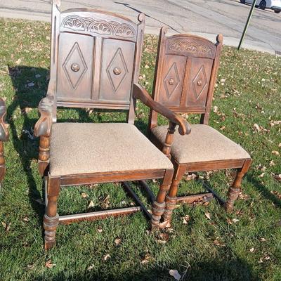 Antique dining room table with six matching chairs well over 100 years old!