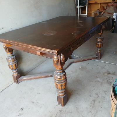 Antique dining room table with six matching chairs well over 100 years old!