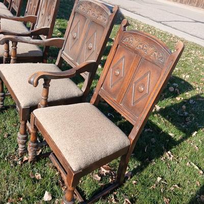 Antique dining room table with six matching chairs well over 100 years old!