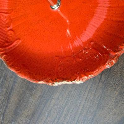 Vintage California Pottery tidbit tray with Fenton Hobnail white opalescent creamer and sugar bowl set.