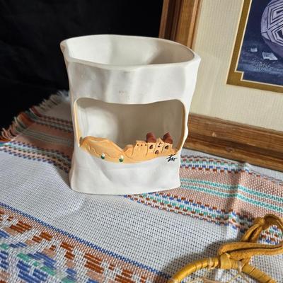 Laverne Elliott framed artwork with arrowhead and pottery - Dreamcatcher s- hand carved & painted candle sconces and a leanin'...