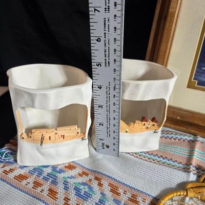 Laverne Elliott framed artwork with arrowhead and pottery - Dreamcatcher s- hand carved & painted candle sconces and a leanin'...