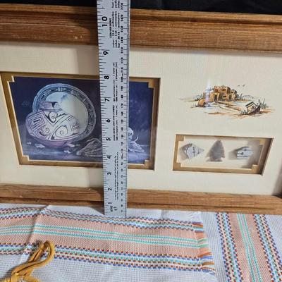 Laverne Elliott framed artwork with arrowhead and pottery - Dreamcatcher s- hand carved & painted candle sconces and a leanin'...