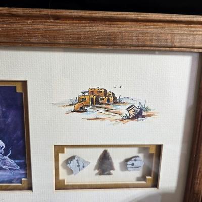 Laverne Elliott framed artwork with arrowhead and pottery - Dreamcatcher s- hand carved & painted candle sconces and a leanin'...