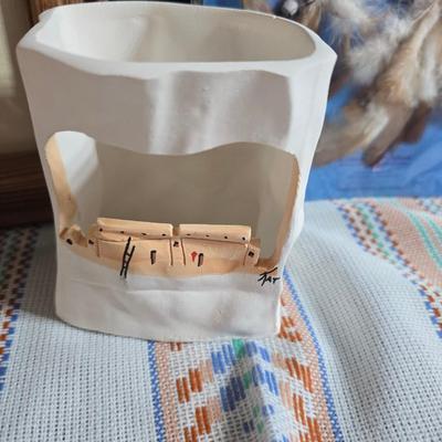 Laverne Elliott framed artwork with arrowhead and pottery - Dreamcatcher s- hand carved & painted candle sconces and a leanin'...