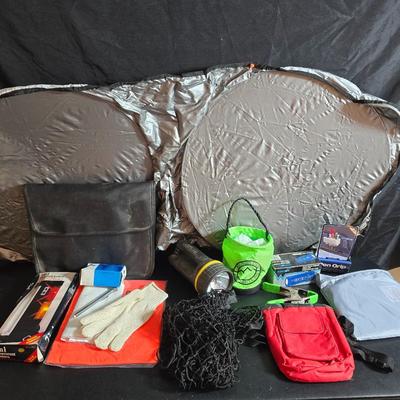 Auto mobile organization & care - Windshield shades - Cargo net - flashlights and more