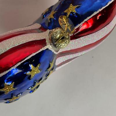 Z586 Christopher Radko American Flag Heart Glass Ornament