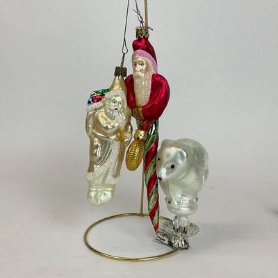 Z589 Set of Three Christborn Santa Ornament and Glass Polar Bear Clip, Old World Santa