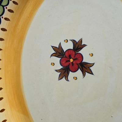 Beautiful Corsica platter with two matching smaller square platters and a green colored apron