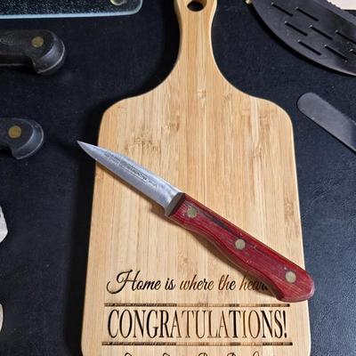 Cutting boards, Knives and nice plastic rubbermaid fresh works food storage containers