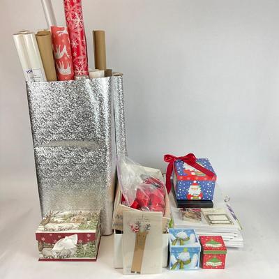 Z708 Assortment of Christmas Wrapping Paper , Boxes and Gift Tags