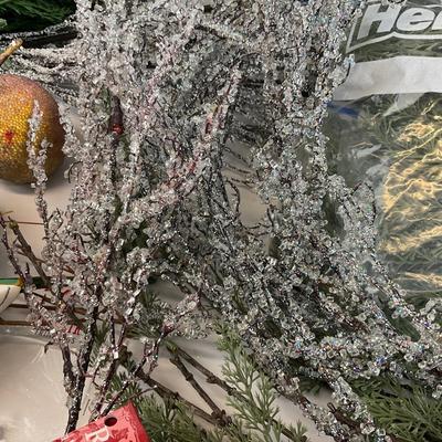 Z714 Lot of Winter Faux Christmas Evergreen Branches and Decor