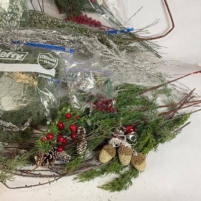 Z714 Lot of Winter Faux Christmas Evergreen Branches and Decor