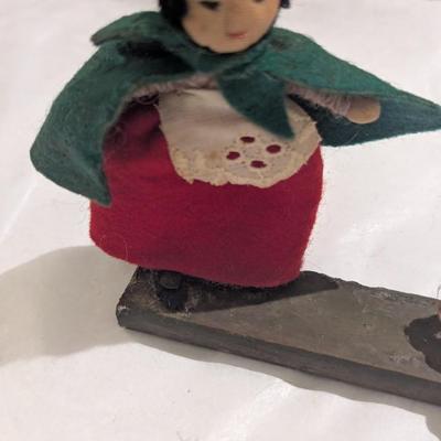 Vintage Cloth Doll w/ Basket Of Coal