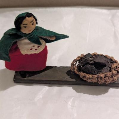Vintage Cloth Doll w/ Basket Of Coal