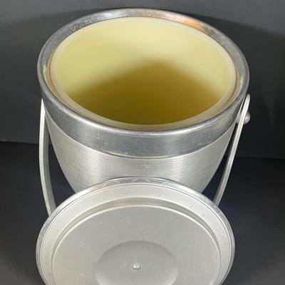 Lot 228: Vintage Entertaining Lot - Kromex Ice Bucket, Soda King Seltzer Bottle, Inland Glass Coffee Carafe, Condiment Tray