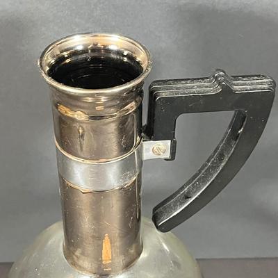 Lot 228: Vintage Entertaining Lot - Kromex Ice Bucket, Soda King Seltzer Bottle, Inland Glass Coffee Carafe, Condiment Tray