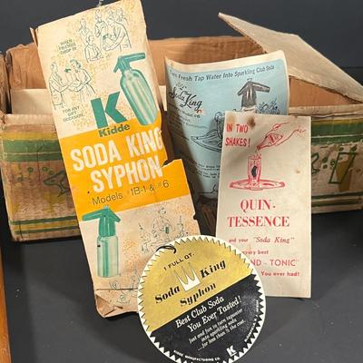 Lot 228: Vintage Entertaining Lot - Kromex Ice Bucket, Soda King Seltzer Bottle, Inland Glass Coffee Carafe, Condiment Tray