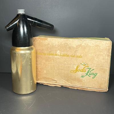 Lot 228: Vintage Entertaining Lot - Kromex Ice Bucket, Soda King Seltzer Bottle, Inland Glass Coffee Carafe, Condiment Tray