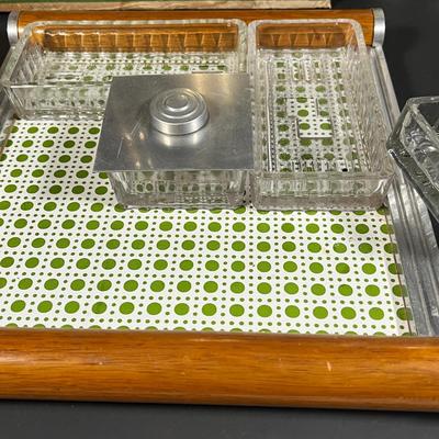 Lot 228: Vintage Entertaining Lot - Kromex Ice Bucket, Soda King Seltzer Bottle, Inland Glass Coffee Carafe, Condiment Tray