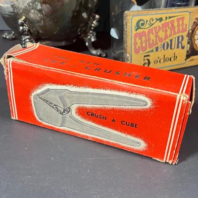 Lot 229: Vintage Cocktail Lot - Silverplate Ice Bucket, MCM Rooster Cocktail Shaker, Bitters Bottles and More