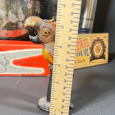 Lot 229: Vintage Cocktail Lot - Silverplate Ice Bucket, MCM Rooster Cocktail Shaker, Bitters Bottles and More