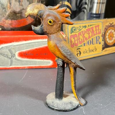 Lot 229: Vintage Cocktail Lot - Silverplate Ice Bucket, MCM Rooster Cocktail Shaker, Bitters Bottles and More